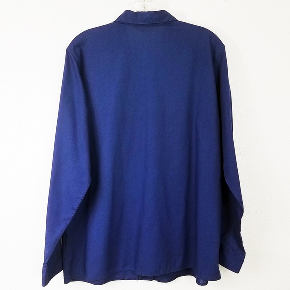 Plus Size Dark Blue Button Down Women's Shirt - Picture 5 of 8